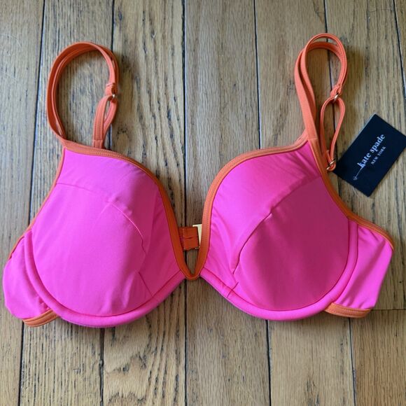 Kate Spade Size Large Bikini Top Swimsuit Orange Pink Underwire Adjustable Strap - Picture 1 of 6